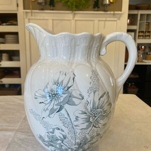 Chic Floral White and Gray Pitcher Vase